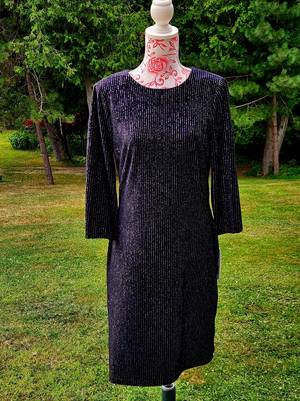 julia jordan Black Sparkle Midi Dress with Subtle Metallic Pinstripes